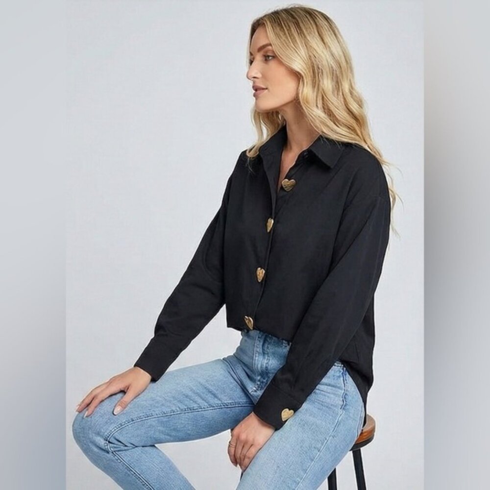 Heart Shaped Buttons Blouse Black - Picture 3 of 6